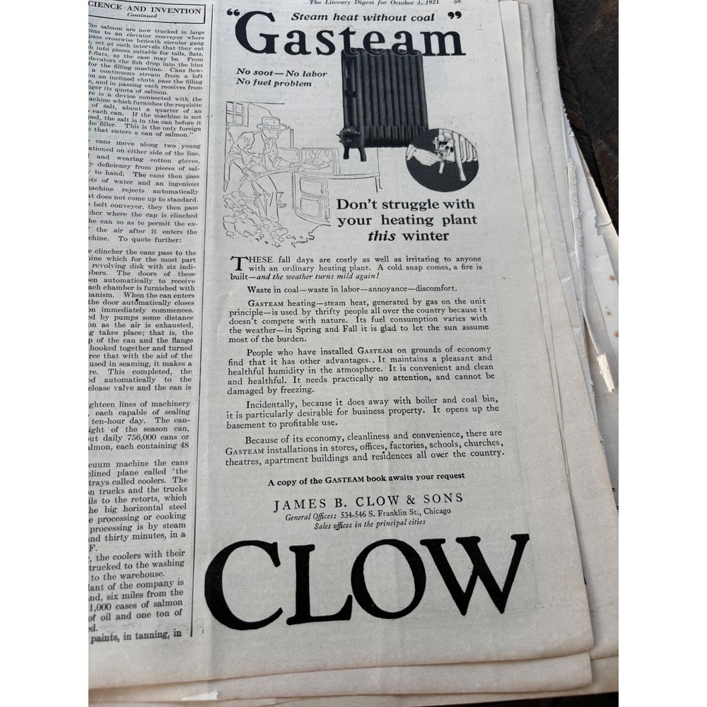 Vintage 1921 Magazine Ad Page Gasteam Artemis Piano Walrus Soda Fountain Art